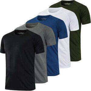 Men's 5 Pack(black/Gray/Blue Sport Tops Dry Fit Gym Wicking Athletic T Shirts